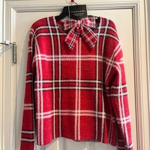 Tahari Red Plaid Knit Sweater